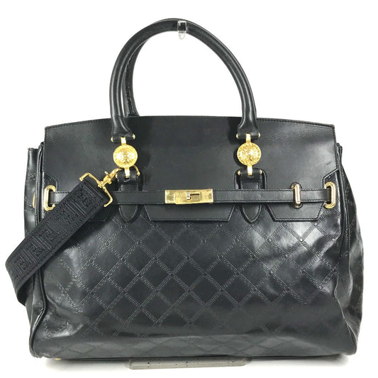 VERSACE Vintage Key Holder Included medusa logo Hand Bag Bag Travel Bag Travel Bag Duffle Bag Leather Black Used