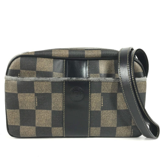 FENDI vintage Pecan logo Bag Crossbody Pochette Shoulder Bag PVC/Leather khaki/Black Used