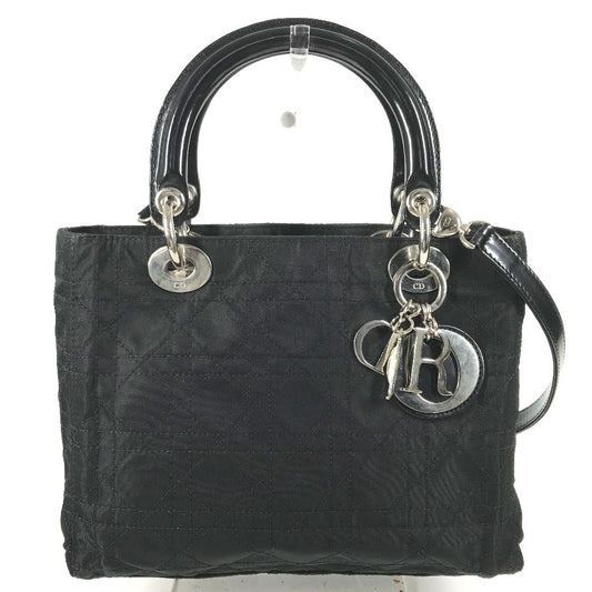 Dior 2WAY bag Shoulder Bag Cannage Lady CHRISTIAN DIOR lady dior Handbag, bag, tote bag Hand Bag Nylon Black Used