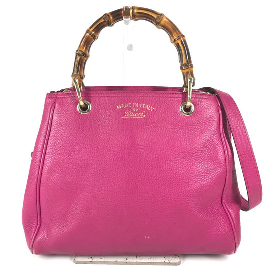 GUCCI 336032 Logo Bamboo 2-Way Bag Bag, Shoulder Bag, Crossbody Bag Hand Bag Leather Purple pink Based Used