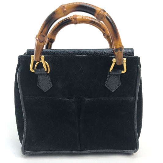 GUCCI Bamboo Pochette Bag, 2-Way Handbag/Shoulder Bag, Suede/Leather, Women's, Black/Brown