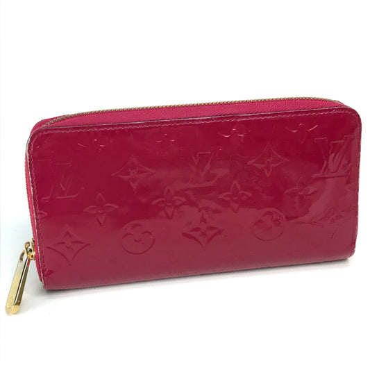LOUIS VUITTON M91597 モノグラムヴェルニ ジッピーウォレット 長財布 パテントレザー レディース ローズアンディアン ダークピンク系