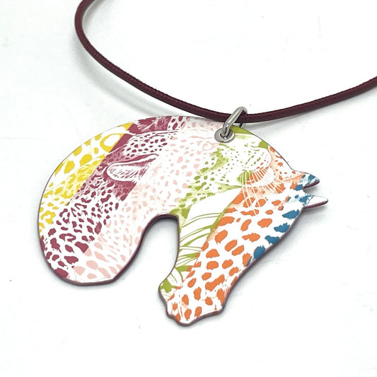 HERMES Tattersall Tatouage GM Jungle Love Rainbow Enamel Necklace in Rouge Grenat Multicolor