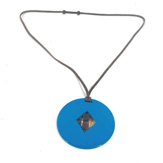 HERMES Buffalo Horn H Logo Necklace, Lacquer, Women's, Blue