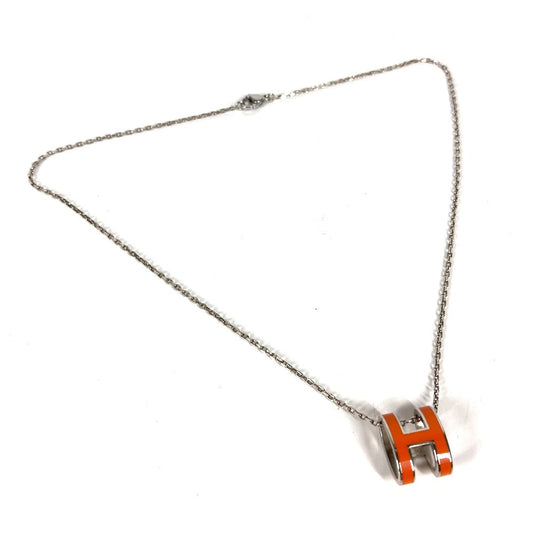 HERMES Pop Ash Chain H Logo Necklace in Metal, Orange, for Women
