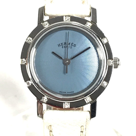 HERMES CL4.230 Clipper Nacle 12-Piece Diamond Women's Watch with Leather Strap, White