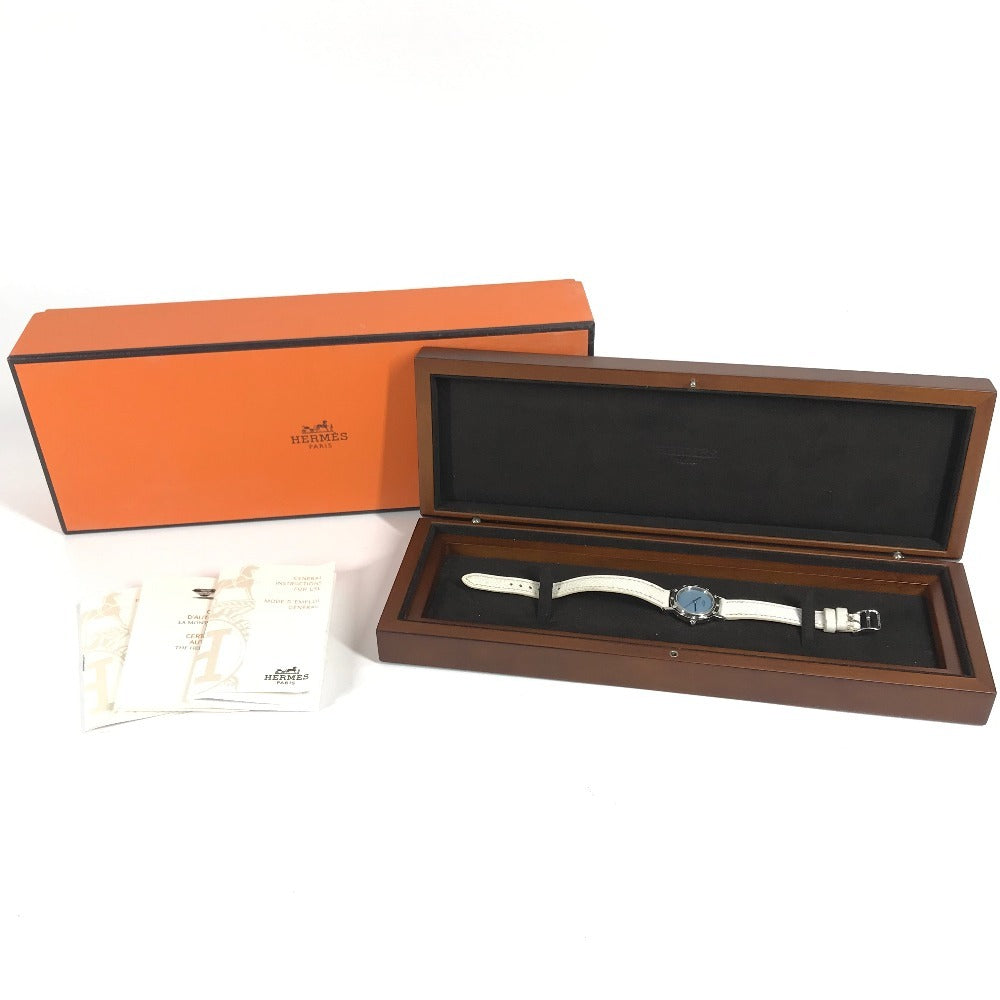 HERMES CL4.230 Clipper Nacle 12-Piece Diamond Women's Watch with Leather Strap, White