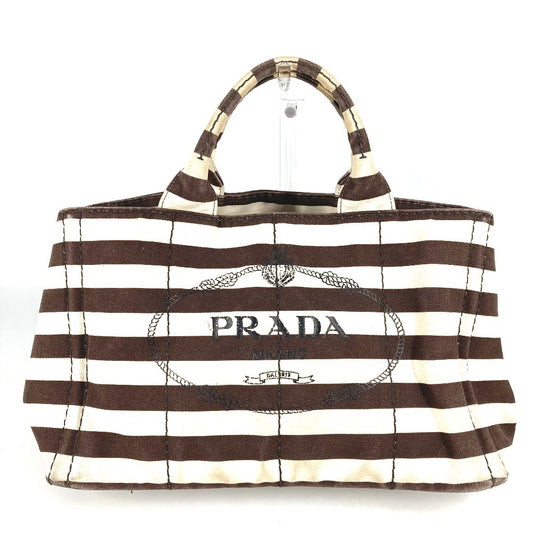 PRADA Canapa Logo Border Tote Bag, Canvas Handbag, Women's, Brown