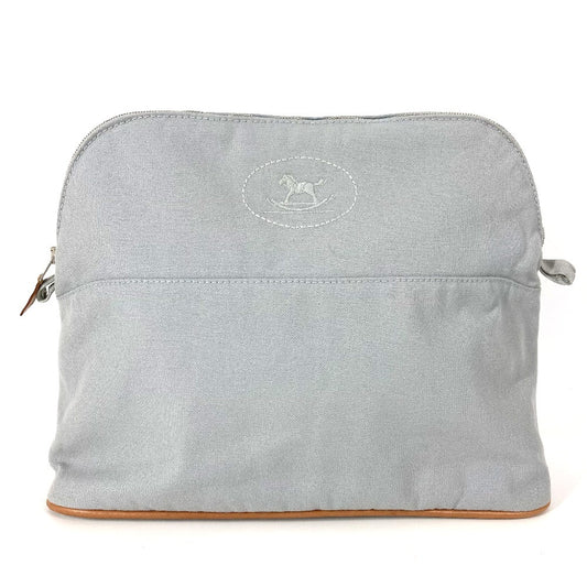 HERMES Baby BABY Diaper Pouch GM Pouch GM Makeup Pouch Travel Pouch Cosmetic Pouch Leather/Canvas Women's Gray