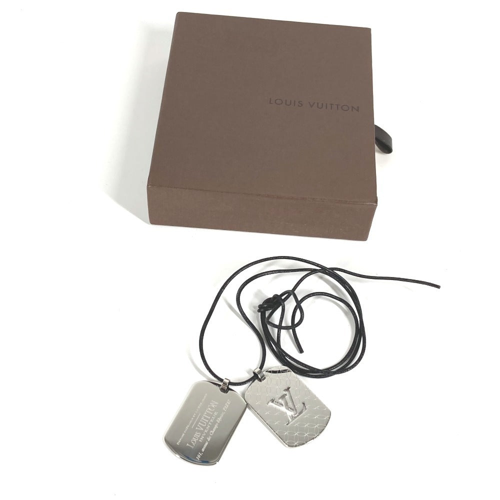 LOUIS VUITTON M65453 Leather Cord Pendant Champs-Elysees GM Choker Necklace Stainless Steel Unisex Silver