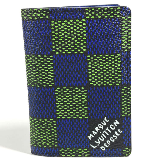 LOUIS VUITTON N00143 Damier Heritage Organizer de Poche Business Card Holder, Pass Case, Card Case, Leather/Canvas, Unisex, Blue