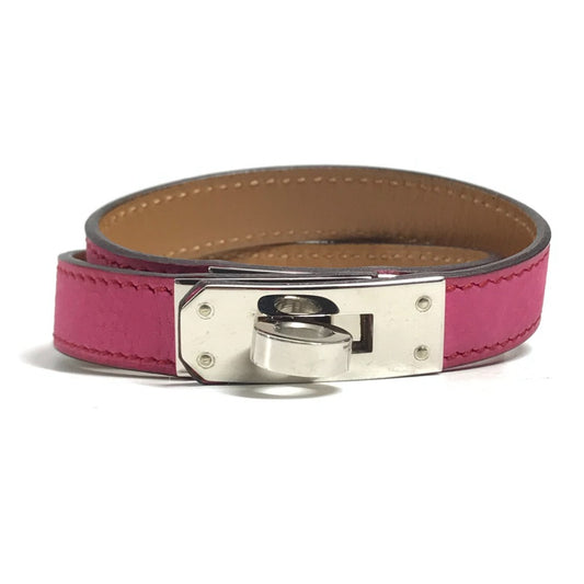HERMES Kelly Double Tour Double Bracelet Bangle accessory, leather Bracelet Leather pink/SilverHardware Used