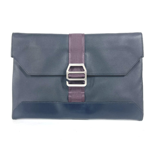 HERMES City Slide Pouch/Clutch Bag, Leather, Unisex, Navy