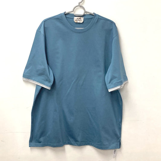 HERMES Piqures Sellie Men's Short Sleeve Cotton T-Shirt in Blue