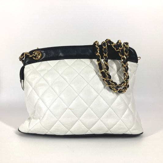 CHANEL ヴィンテージ バイカラー CC ココマーク Wチェーン カバン 肩掛け ショルダーバッグ レザー レディース ホワイト - brandshop-reference