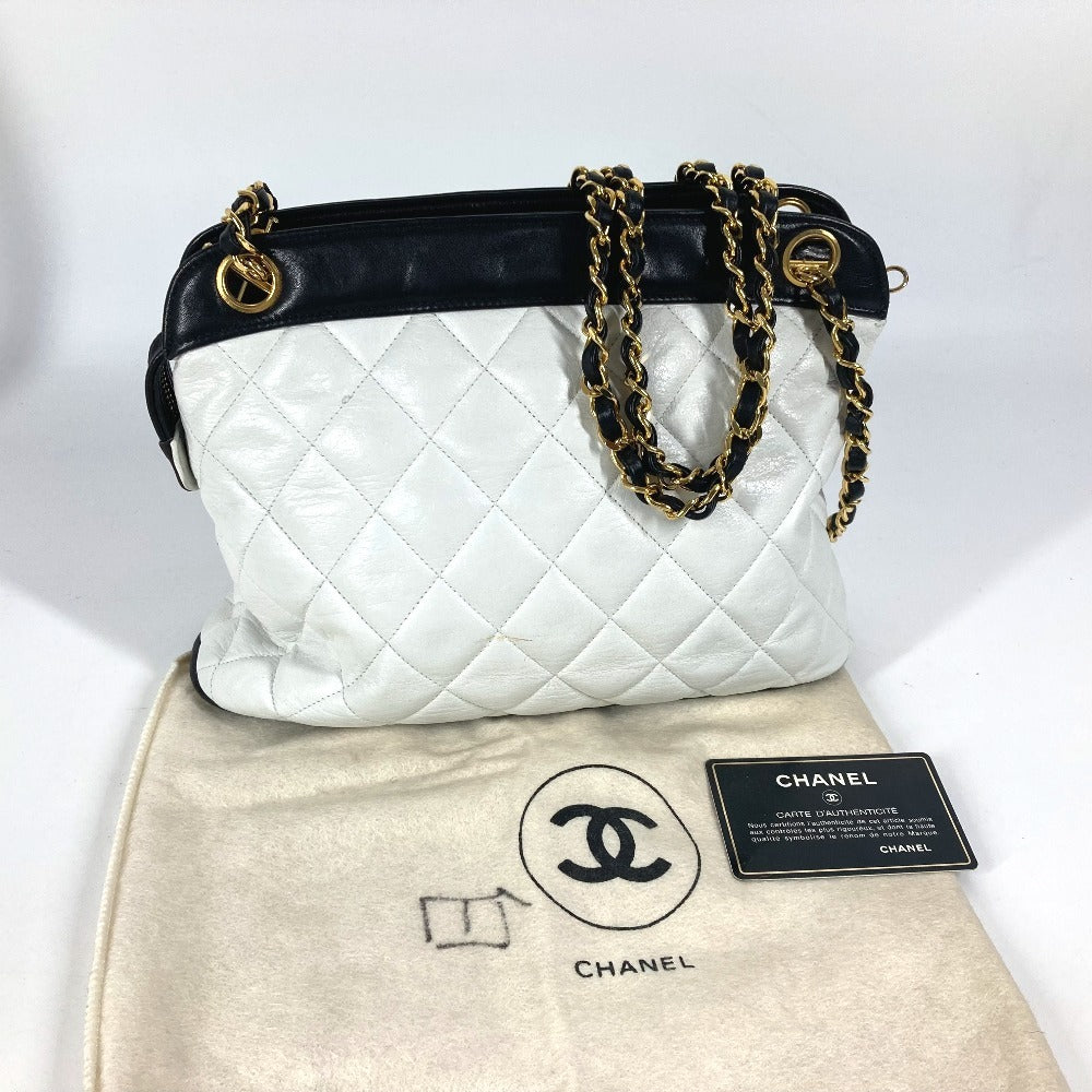 CHANEL ヴィンテージ バイカラー CC ココマーク Wチェーン カバン 肩掛け ショルダーバッグ レザー レディース ホワイト - brandshop-reference