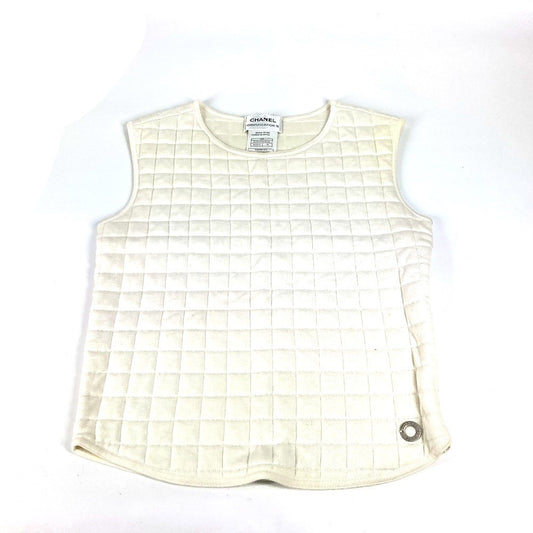 CHANEL 00T Quilted CC Coco Mark Apparel Sleeveless Tank Top Cotton Women's White