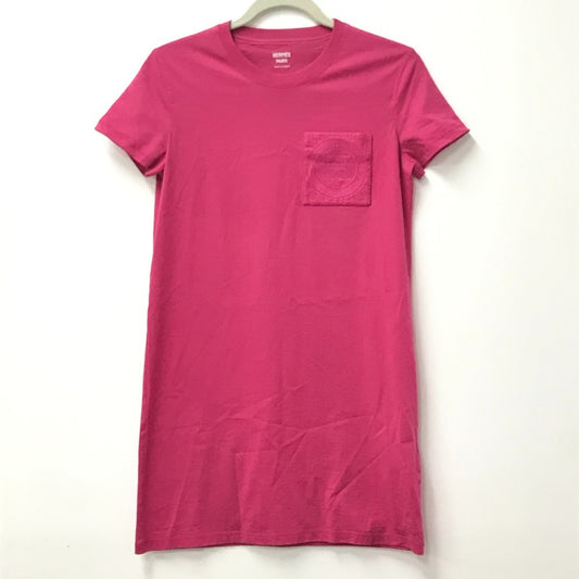 HERMES Embroidered Mosaic H Logo Pocket Apparel T-Shirt Dress, Round Neck, Cotton, Women's, Pink