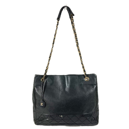 CHANEL Vintage Quilted Shoulder Bag W-Chain Bag Tote Bag Shoulder Bag Leather Unisex Black