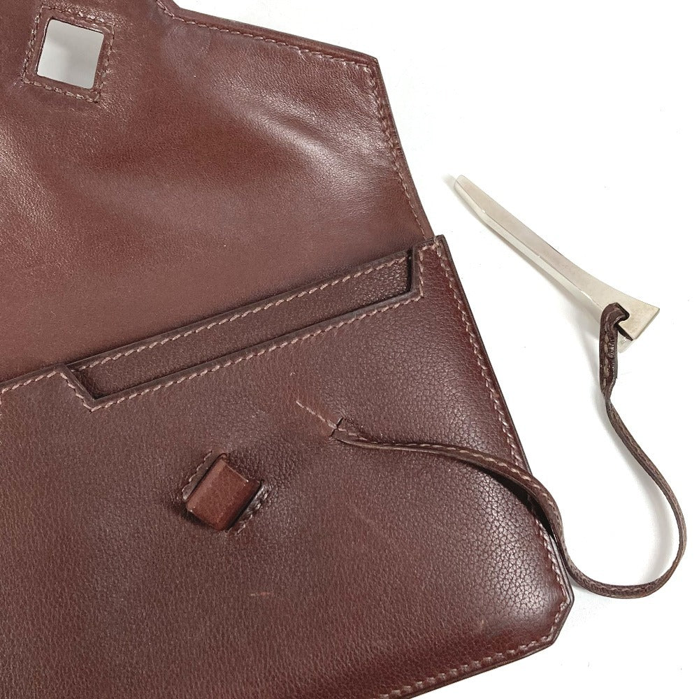 HERMES Envelope Bag Flap Pouch Second Bag Clutch Bag Leather Unisex Brown