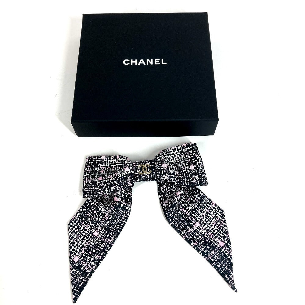 CHANEL 25B CC ココマーク ロゴ リボン りぼん ヘアアクセサリー ヘアクリップ バレッタ シルク レディース ピンク