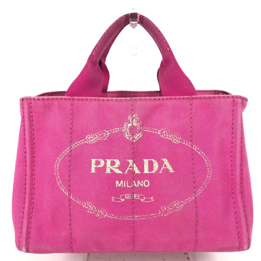 PRADA Canapa logo Bag Tote Bag Hand Bag cotton pink Used