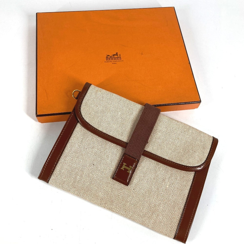 HERMES vintage H logo Bag, Cluch Bag, Pouch, Flap Clutch bag Leather/Canvas Beige/Brown Used