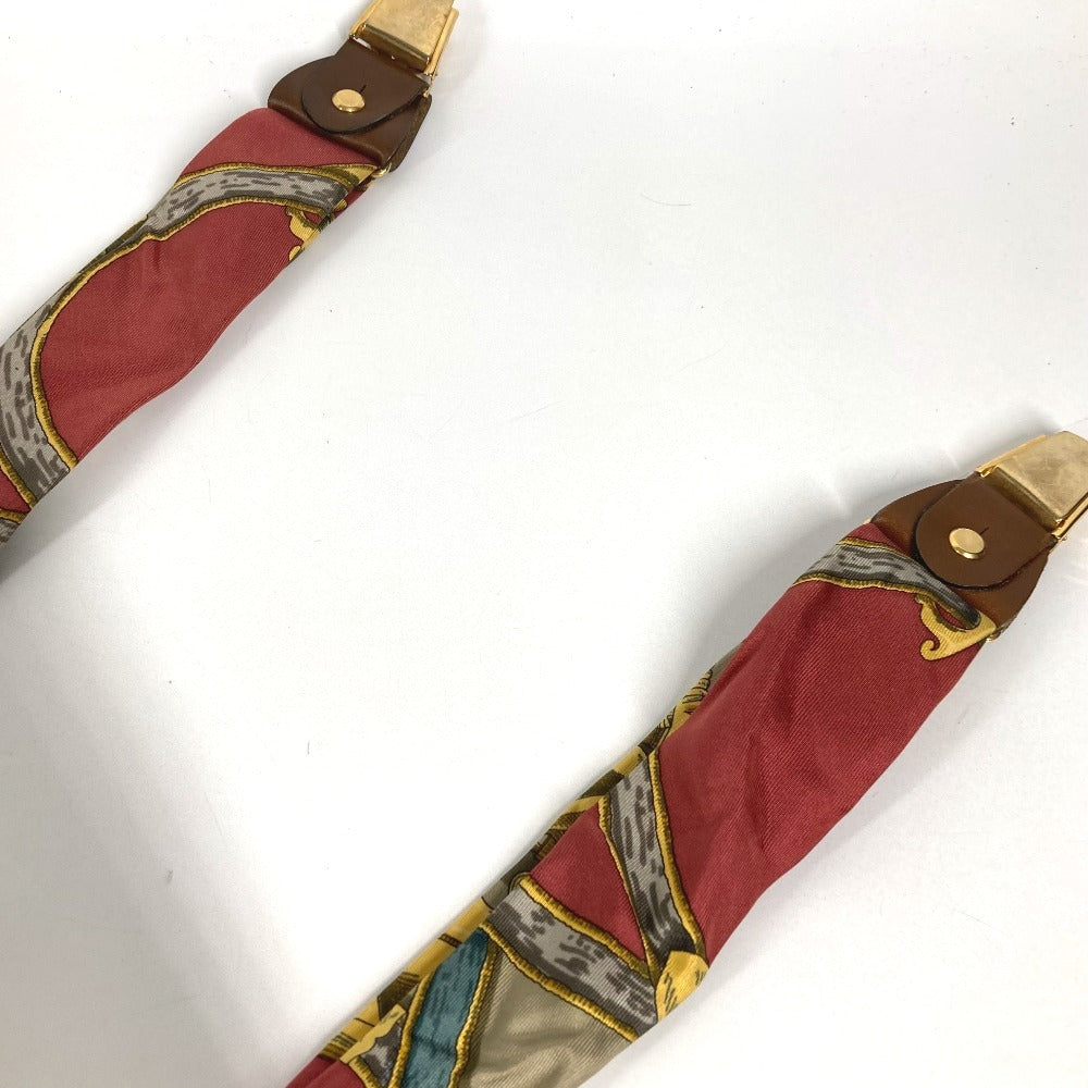 HERMES vintage Logo Apparel, Fashion Accessories suspenders silk / Leather Red/Brown Used