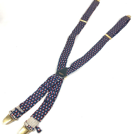 HERMES vintage Logo Apparel, Fashion Accessories suspenders silk / Leather Navy/Red x White Used