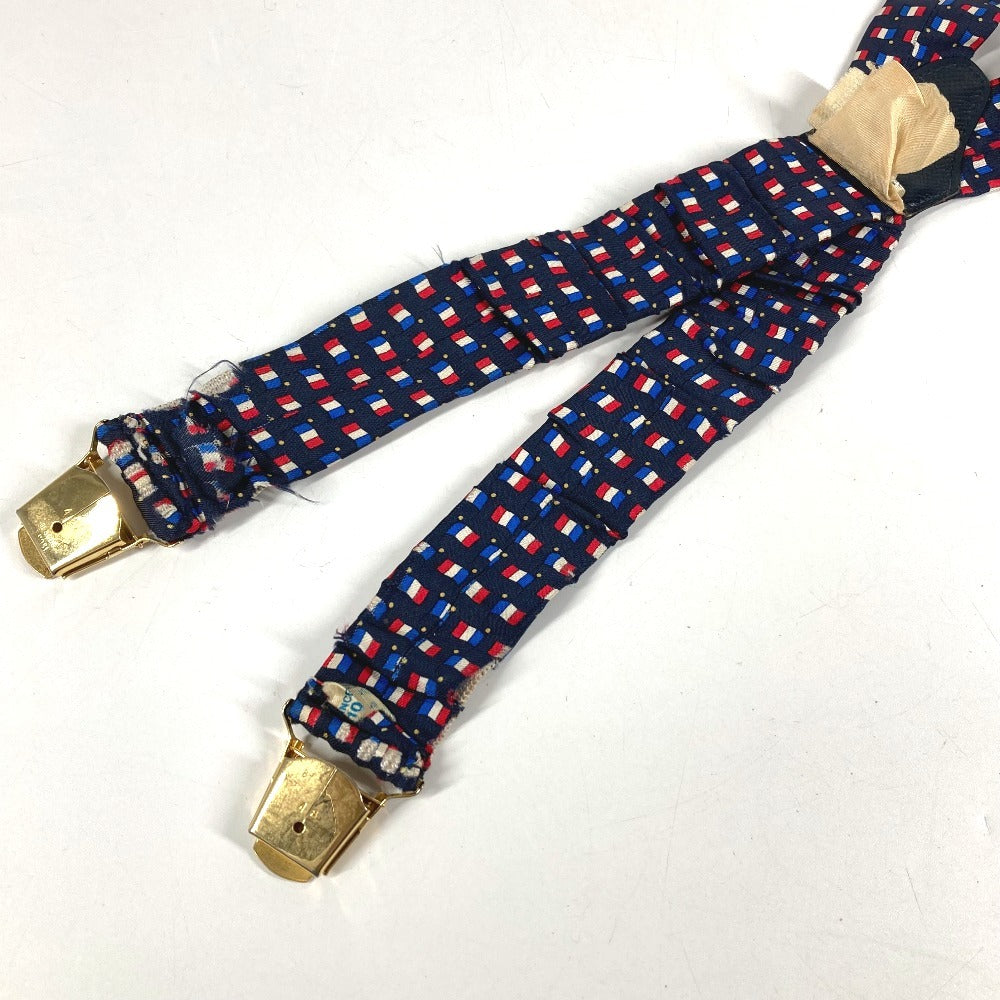 HERMES vintage Logo Apparel, Fashion Accessories suspenders silk / Leather Navy/Red x White Used