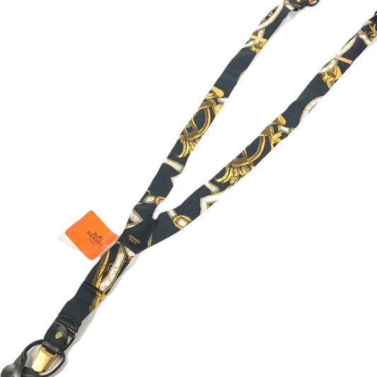 HERMES vintage Logo Apparel, Fashion Accessories suspenders silk / Leather Black/White Used
