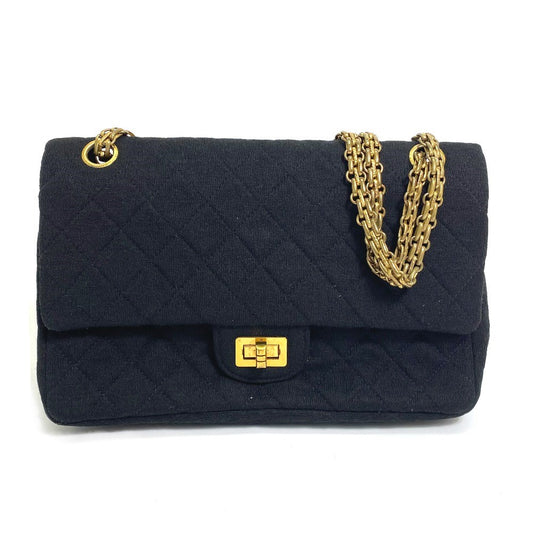 CHANEL CC ココマーク マトラッセ 2.55 カバン Wフラップ チェーンバッグ ショルダーバッグ ジャージ レディース ブラック - brandshop-reference