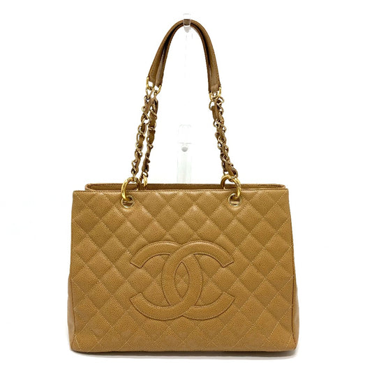 CHANEL A50995 CC Coco Mark Matelasse GST Tote Chain Shoulder Bag in Caviar Leather, Beige