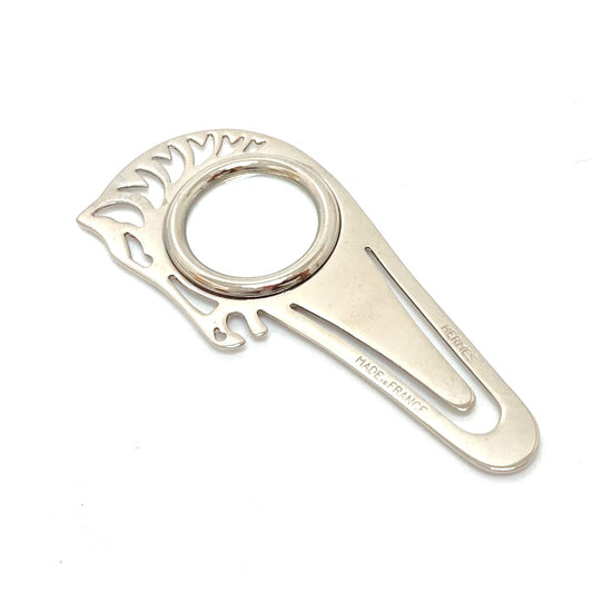 HERMES Cheval Horse Motif Magnifying Glass Bookmark, Stainless Steel, Unisex, Silver