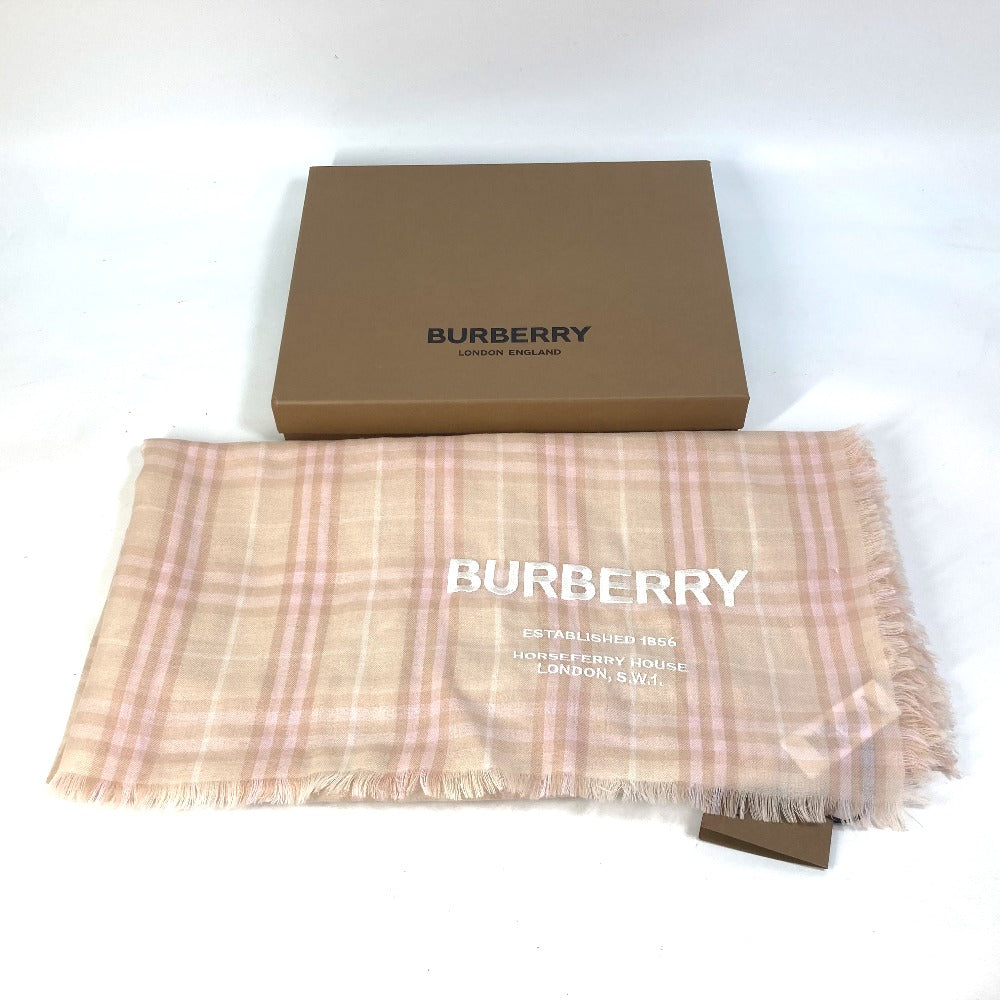 BURBERRY 8011095 Check Logo Stole/Shawl/Fringe Scarf/Cashmere Women's Pink/Beige