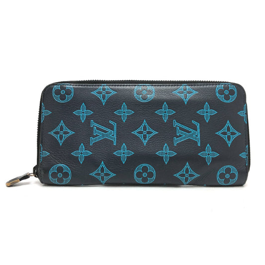 LOUIS VUITTON M82322 Monogram Shadow Zippy Wallet Vertical Long Wallet in Monogram Shadow Leather, Men's, Navy