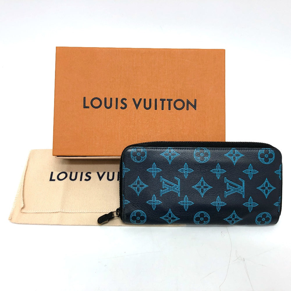 LOUIS VUITTON M82322 Monogram Shadow Zippy Wallet Vertical Long Wallet in Monogram Shadow Leather, Men's, Navy