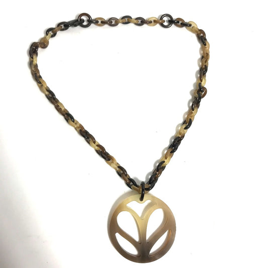 HERMES Accessories Heart Horn Pendant Chain Necklace Buffalo Horn Women's Brown