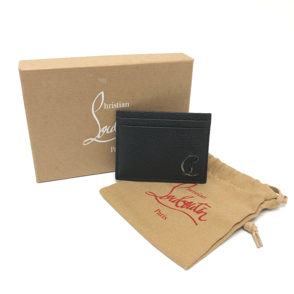 Christian Louboutin logo pass case, business card holder, commuter pass holder, card case, leather, unisex, black