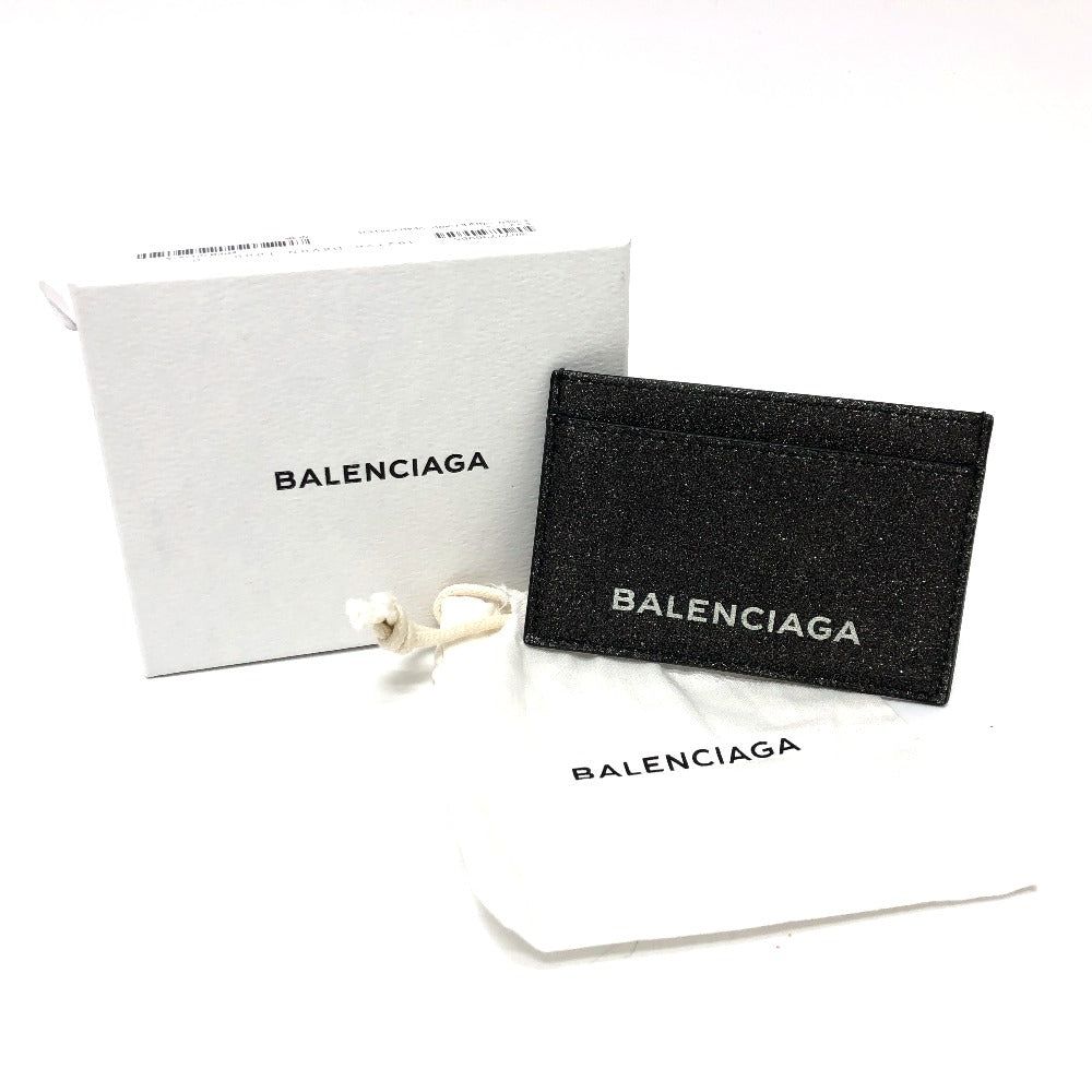 BALENCIAGA 392126 Logo Glitter Pass Case/Card Holder/Business Card Case Leather Women's Gray