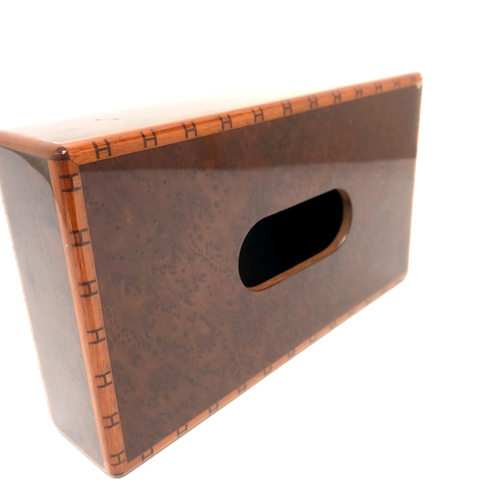 HERMES ティッシュボックス ティッシュケース 雑貨 ウッド ユニセックス ブラウン - brandshop-reference