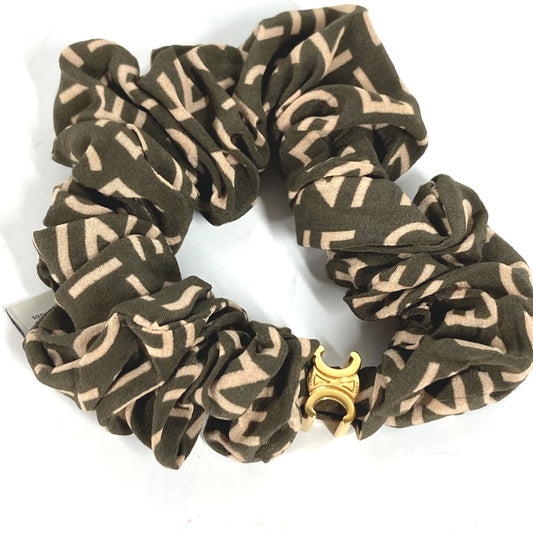 CELINE Triomphe Logo Hair Accessory, Silk Scrunchie, Khaki, Women's