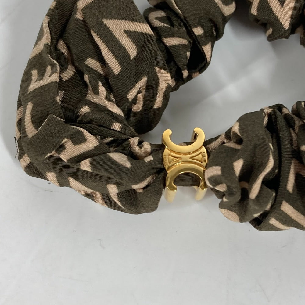 CELINE Triomphe Logo Hair Accessory, Silk Scrunchie, Khaki, Women's