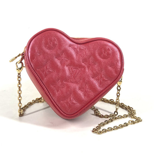 LOUIS VUITTON M80837 Monogram Heart on Chain Crossbody Bag/Pochette/Shoulder Bag, 2-Way, Leather, Women's, Red