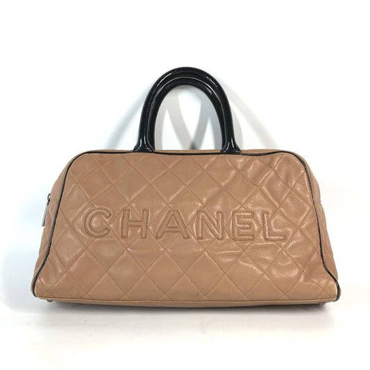 CHANEL Logo Quilted Sports Bag, Handbag, Boston Bag, Caviar Leather, Women's, Beige