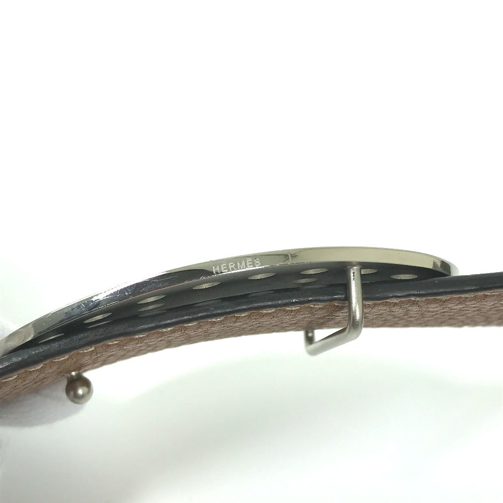 HERMES Reversible Perforated Logo H Logo Belt Leather Men's Black