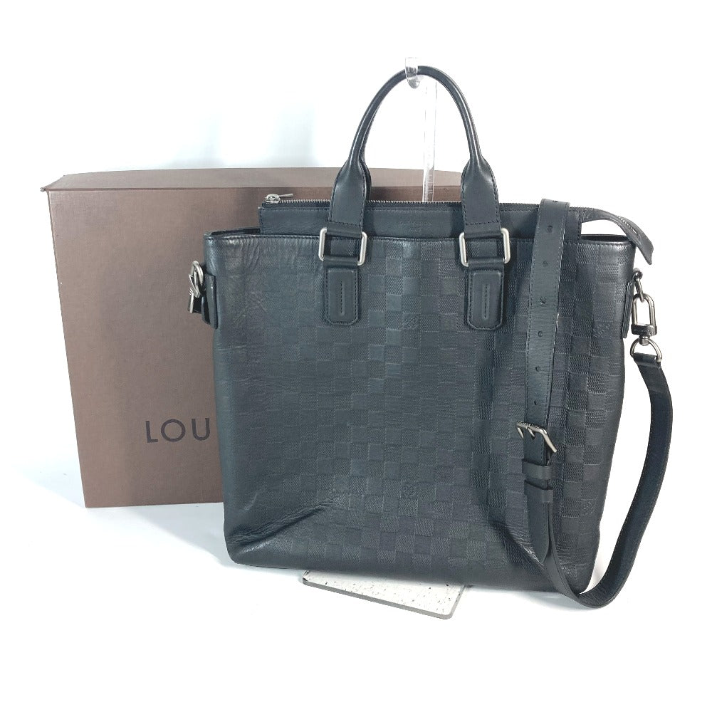 LOUIS VUITTON N41561 Damier Infini Daily Tote Bag, Handbag, Shoulder Bag, 2-Way Bag, Business Bag, Damier Infini Leather, Men's, Onyx, Black