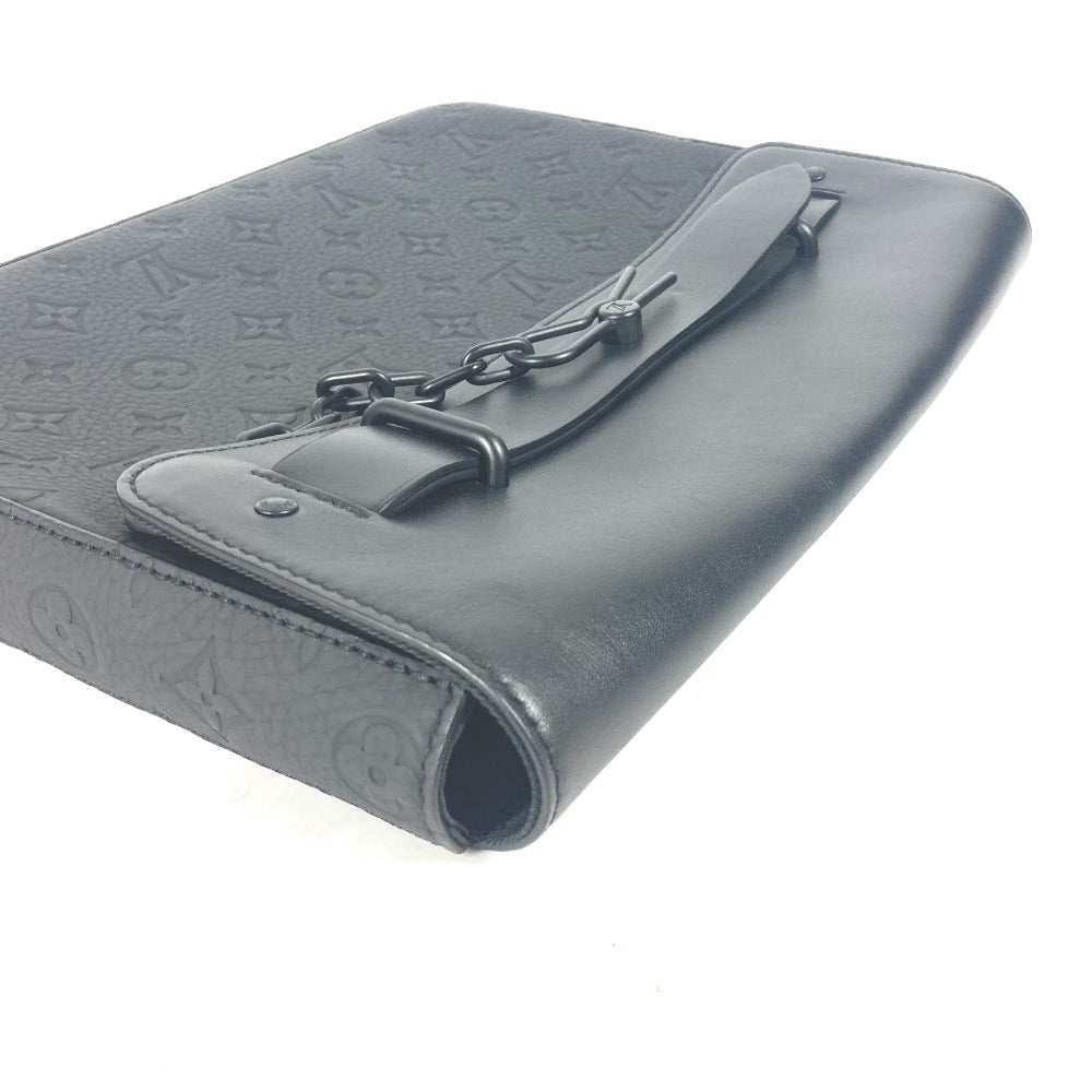 LOUIS VUITTON M80140 Taurillon Monogram Pochette Steamer Clutch Bag with Strap, Taurillon Leather, Unisex, Noir Black
