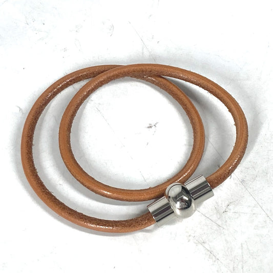 HERMES Double Bracelet Choker Leather Unisex Brown