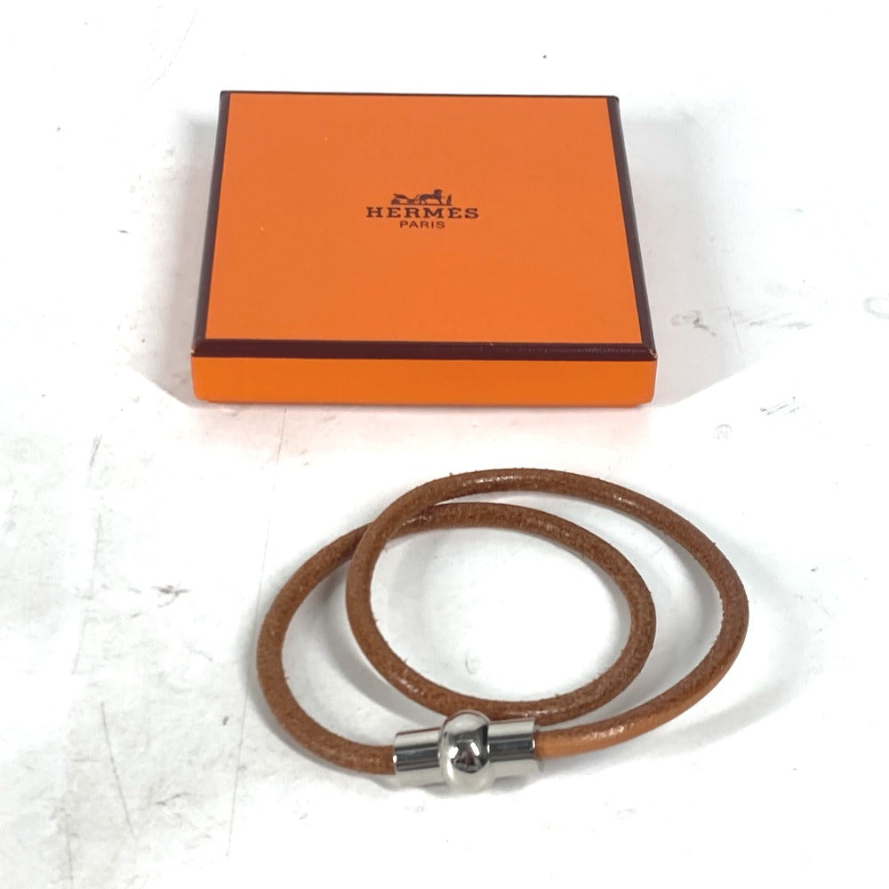 HERMES Double Bracelet Choker Leather Unisex Brown
